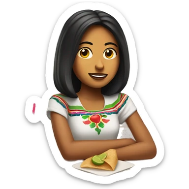 mexican girl sitting at apple bees sticker