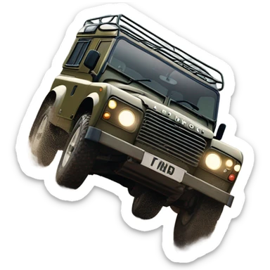 An land rover facing a road full of mud and rocks, with big tires and mud splashing around, showing resistance and adaptability. sticker