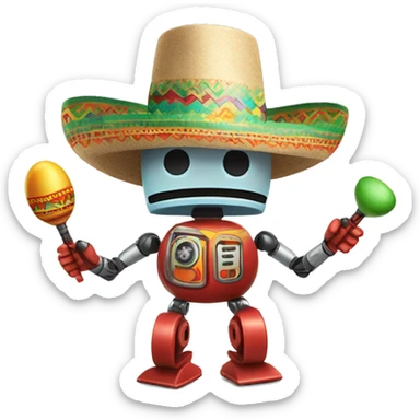 Robot in Mexican hat and maraca  sticker