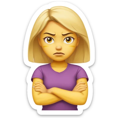 girl yellow angry face emoji with arms crossed over each other in front  sticker