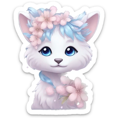 Anthro Cute Cool Blushing Pastel Innocent Shy Kawaii gorgeous sparkly ethereal fantasy anime animal creature with blue eyes furry sona with flowers and ribbons beautiful aesthetic sticker