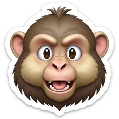 Cinematic Comical Baboon Portrait Emoji, Head tilted dramatically with an exaggeratedly amused expression, featuring a strikingly textured Fur of deep browns with wide, expressive eyes filled with playful disbelief, Simplified yet hilariously expressive features, highly detailed, glowing with a slightly sassy glow, high shine, dramatic yet playful, stylized with an air of cheeky mischief, bright and endearing, soft glowing outline, capturing the essence of a spirited and over-the-top baboon, so meme-worthy it feels like it could chatter its way into internet fame instantly! sticker