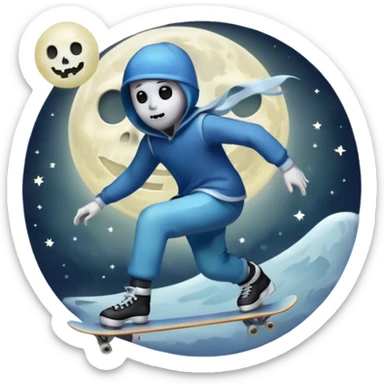  skater boi  ghost skating under a moon sticker