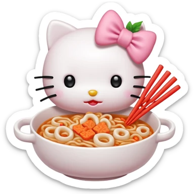 Hello Kitty eating kimchi udon noodles sticker