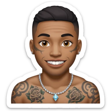 A black/mixed man tattooed face with silver and diamond teeths sticker