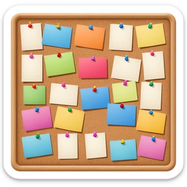 board with pinned photos and notes sticker