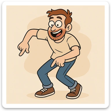 a cartoon man hitting the Griddy, mid-dance, fun expression sticker