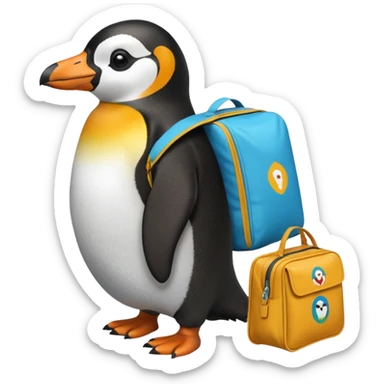 Una persona de apariencia peruana, vestida con ropa característica sin pelo montado a espaldas de un pingüino con una bolsa de la empresa de reparto glovo en la espalda sticker