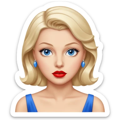 Lana Turner with blue eyes, red lip sticker
