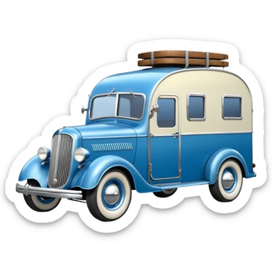 hot rod caravan,1935 with trailer, blue  sticker