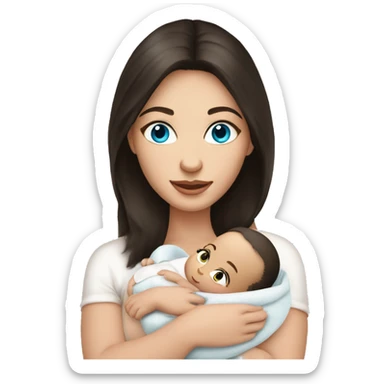 mom holding newborn baby girl with blue eyes and white skin baby dark hair white skin newborn girl sticker