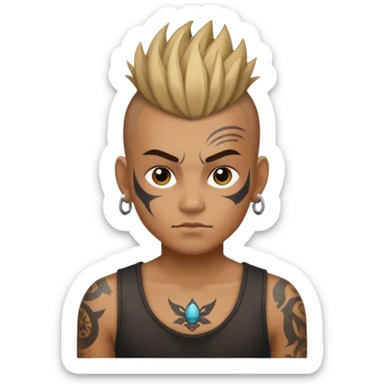 tattooed face with mohawk hair sticker