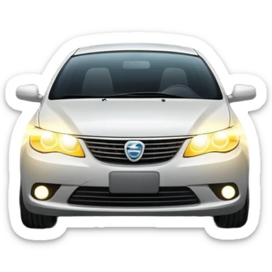 A car headlight, shining brightly with a focused beam of light, cutting through the dark, illuminating the road ahead. The light is intense and clear, often with a white or yellowish glow sticker