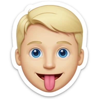 a smiley face of a man with tongue out just a little bit, blue eyes and blonde hair sticker