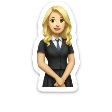 english teacher (woman wit blonde hair) standing next to the blackboard sticker