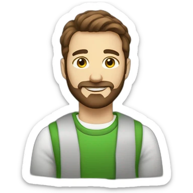 create a guy with short brown hair, green eyes and brown beard. He is a painter    sticker