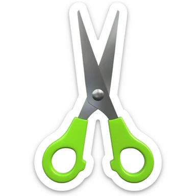 Full scissors with mid green handle, pointed up, blades and handle open sticker