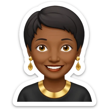 old woman with black short hair and gold earring and black skin sticker