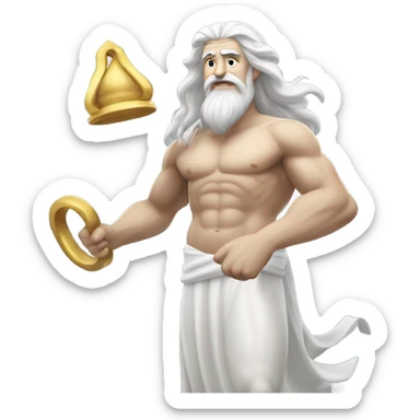 white man Poseidon lift weight . long white hair white dress. sticker