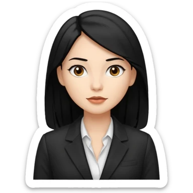 a woman with office outfits her hair is long black hair, her eyes are soft brown color and the color of her lip is soft brown sticker