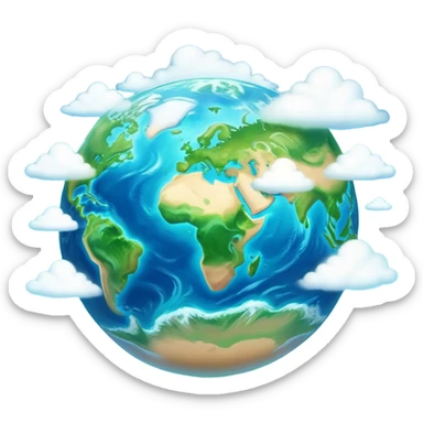 Cinematic Realistic Earth Emoji, depicted with vibrant blue oceans, clouds, and lush green continents rendered in exquisite detail, high shine, and a soft radiant glow that captures the dynamic, life-sustaining beauty of our home planet. sticker