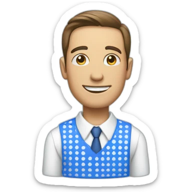 salesman with blue and white squares shirt sticker