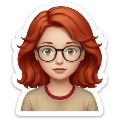 girl wear glasses, wavy red hair, beige shirt sticker