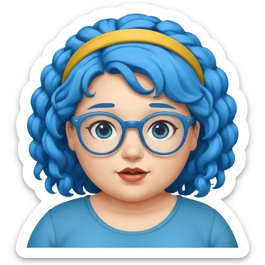 curly fat girl with blue hair and glassess and headband sticker