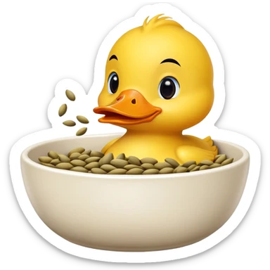 a yellow duck eating sunflower seeds from a bowl sticker