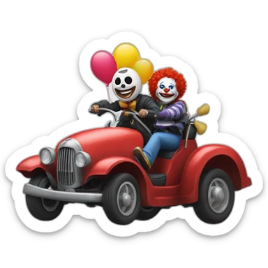 The funny death riding a clown car sticker