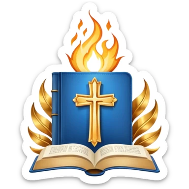 Seventh-day Adventist Church logo, stylized, with Bible, flames, and cross sticker