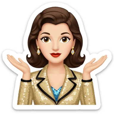 Maxene Andrews from The Andrews Sisters with long dark brown hair, cream sequin outfit sticker