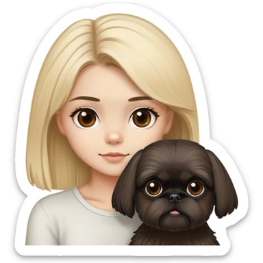blondie girl, brown eyes with a black dog shi tzu sticker
