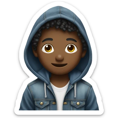 boy wearing unbuttoned denim hoodie jacket sticker