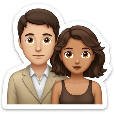 White man dark brown hair tall and shrt tan girl brown wavy hair couple  sticker