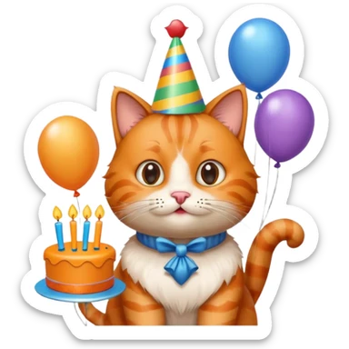has al gatito tom de la caricaturacon globos, un cono de fiesta y un pastel sticker