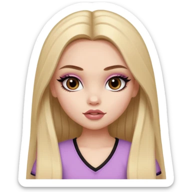 pale skin, girly bratz baddie, beautiful dark brown eyes, pretty makeup, long dark blonde straight hair sticker