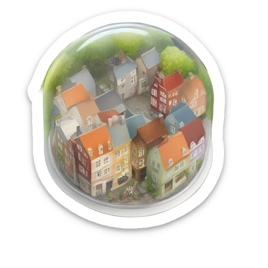  circular glass dome with March small town inside very pretty sticker