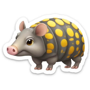 Mottled gray brown chubby armadillo pig with yellow and black spots and cute tiny eyes sticker