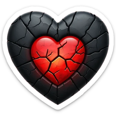 iOS style emoji, dark fantasy heart, black cracked heart, red inner glow, glossy sticker