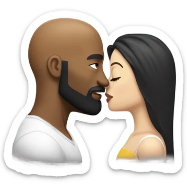 White brunette kissing muscular black bald man with beard sticker
