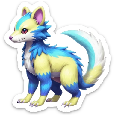 Colorfull translucent luminescent neon-glowing Trico-Sergal-Furret-Ferret-Wolverine-Vernid-furry-fursona-fusion-Fakemon-animal-hybrid-creature, full body sticker