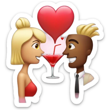 man and woman drinking cocktail behind a big heart sticker