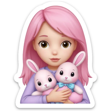 a girl with a pink bunny doll sticker