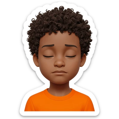 black boy curly hair orange shirt sleepy tired sticker