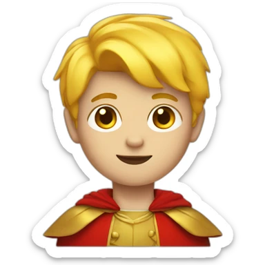 boy with short yellow styled hair and bluce shirt and red cape sticker