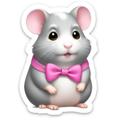 gray hamster wearing pink bow sticker