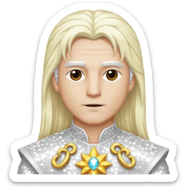 Baldr, God of Light from Gods and Goddesses with long white blonde hair, white sequin outfit sticker