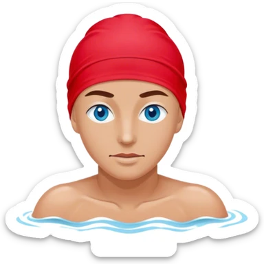 Swimmer in a red swim cap with blue eyes  sticker