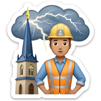 steeplejack man lightning strike on a church spire sticker